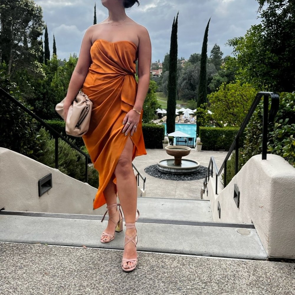 H&M satin ruched sweetheart neckline cocktail dress